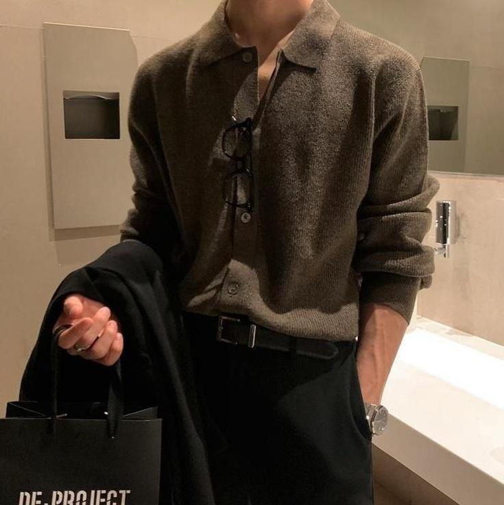 Knit Polo Cardigan Trendy Loose Style