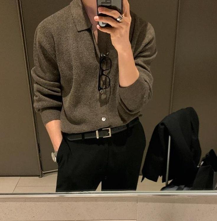 Knit Polo Cardigan Trendy Loose Style