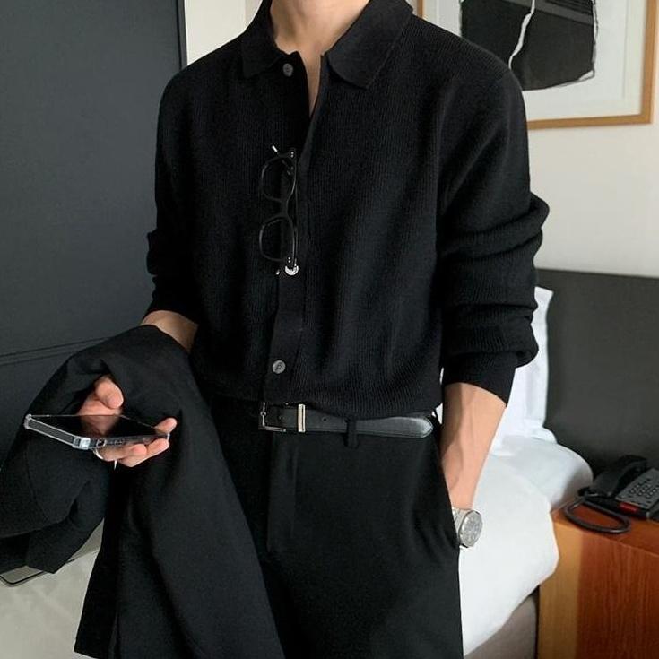Knit Polo Cardigan Trendy Loose Style