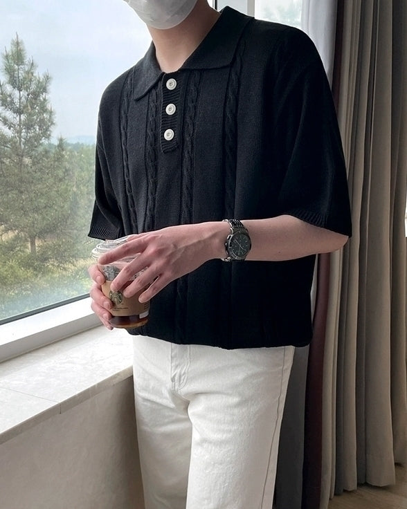 Knit Polo Shirt Casual Loose Style