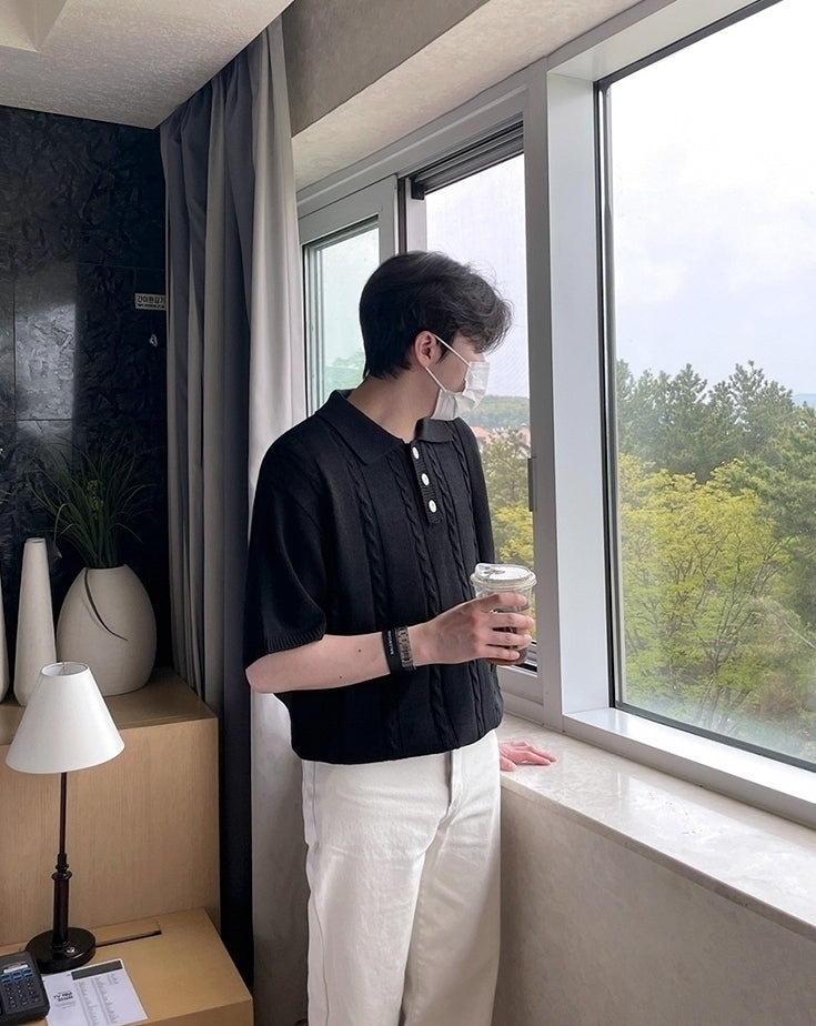 Knit Polo Shirt Casual Loose Style