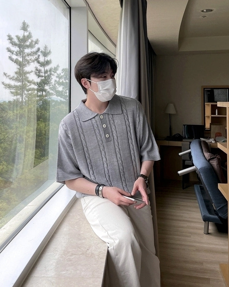 Knit Polo Shirt Casual Loose Style