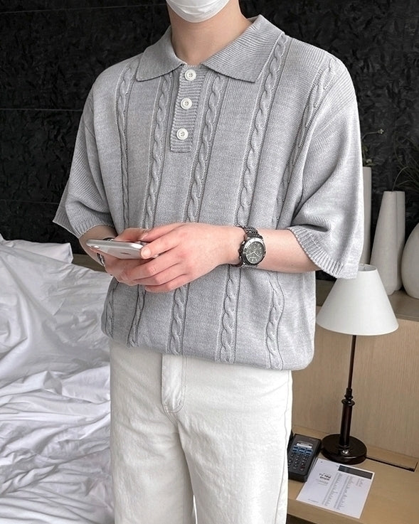 Knit Polo Shirt Casual Loose Style