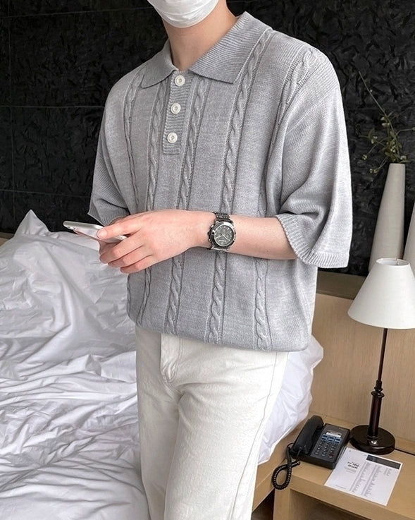 Knit Polo Shirt Casual Loose Style