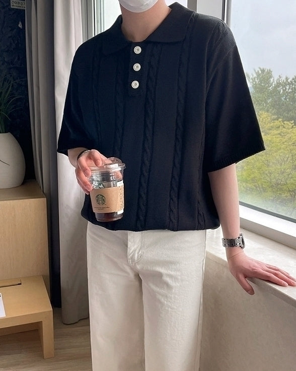Knit Polo Shirt Casual Loose Style
