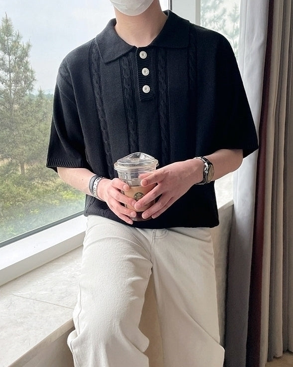 Knit Polo Shirt Casual Loose Style