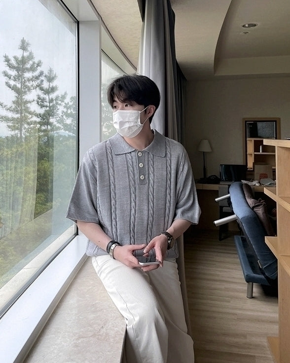 Knit Polo Shirt Casual Loose Style
