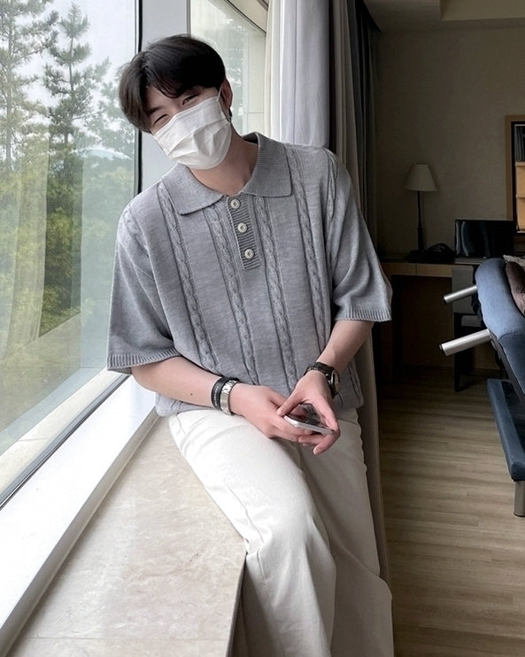 Knit Polo Shirt Casual Loose Style