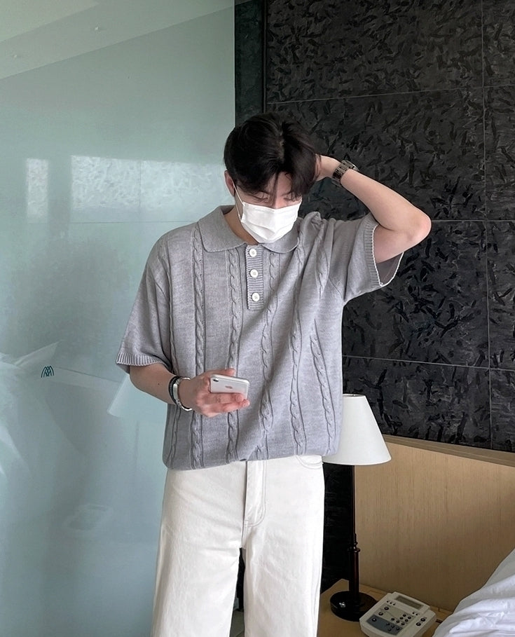 Knit Polo Shirt Casual Loose Style