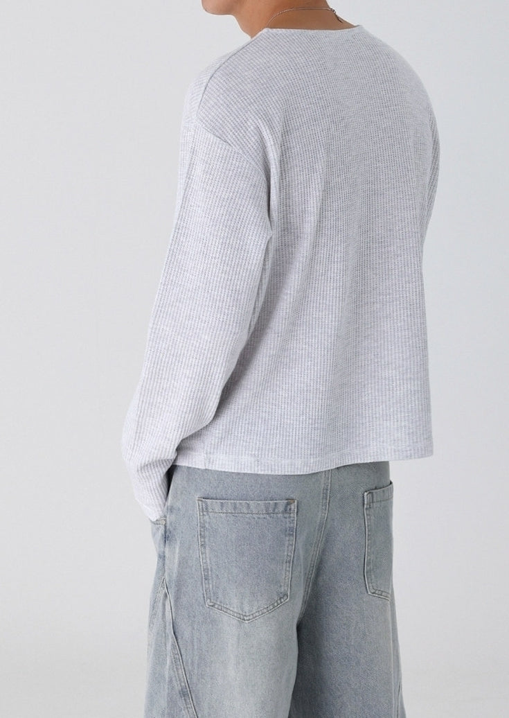 Lightweight Ribbed Crew Neck Long Sleeve T Shirt Casual Fit