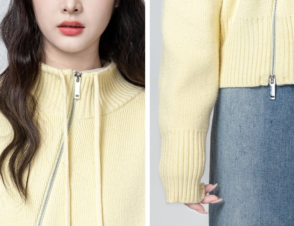 Knit Sweater Jacket With Irregular Zipper