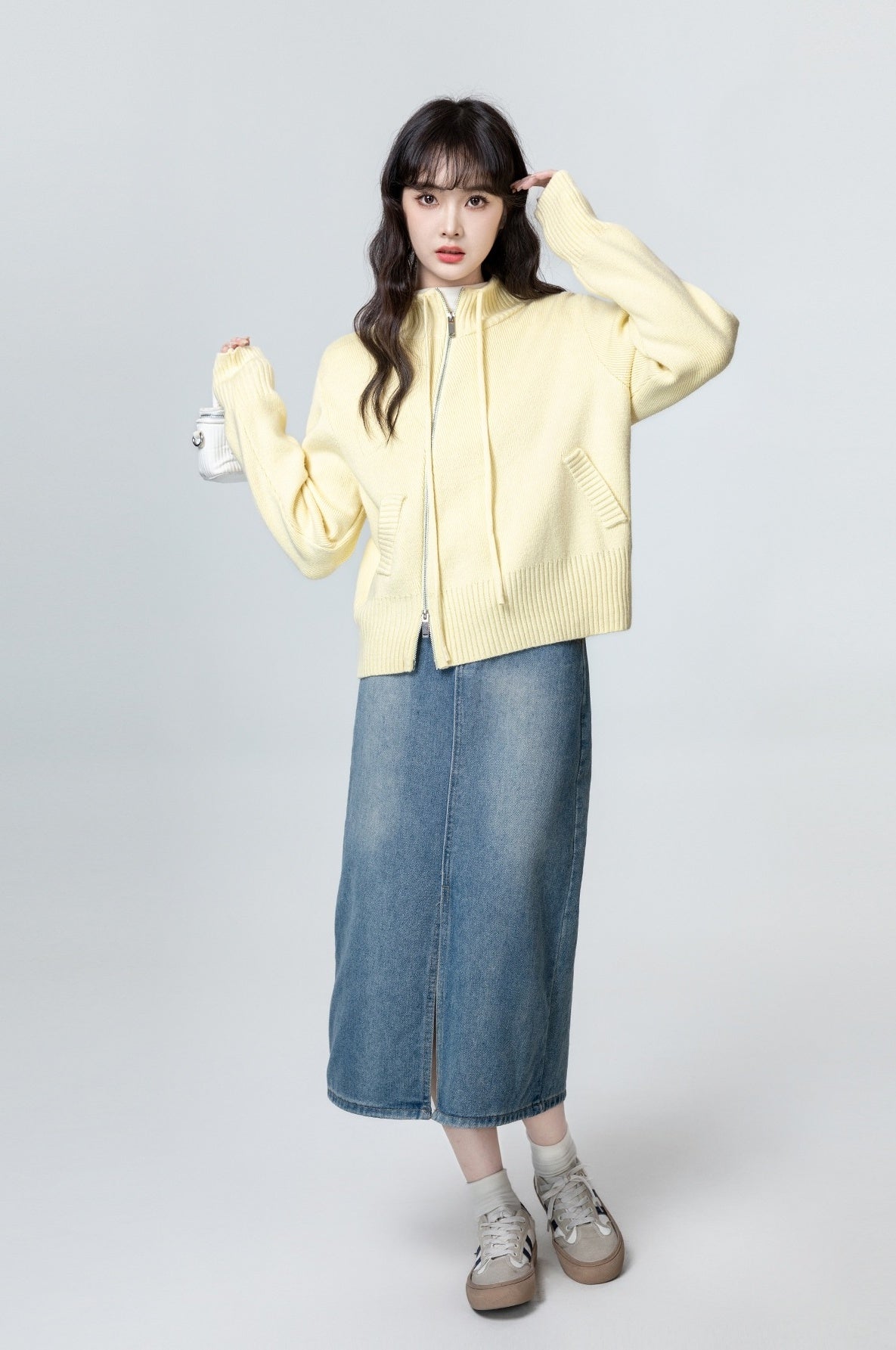 Knit Sweater Jacket With Irregular Zipper