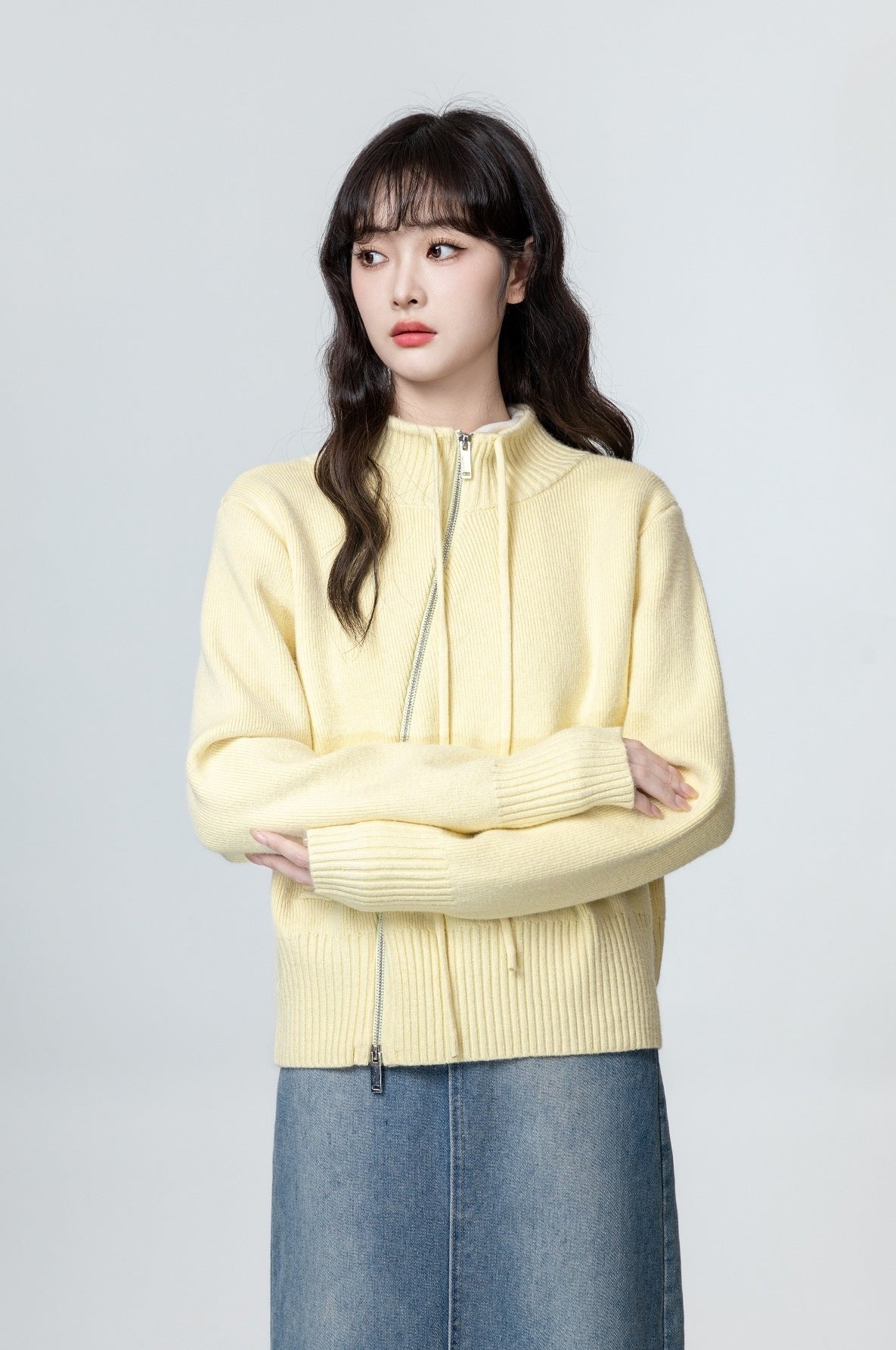 Knit Sweater Jacket With Irregular Zipper