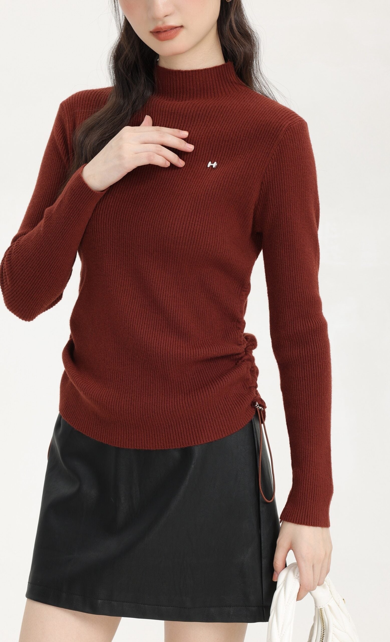 Red Turtleneck Sweater With Side Drawstring And Bow Logo