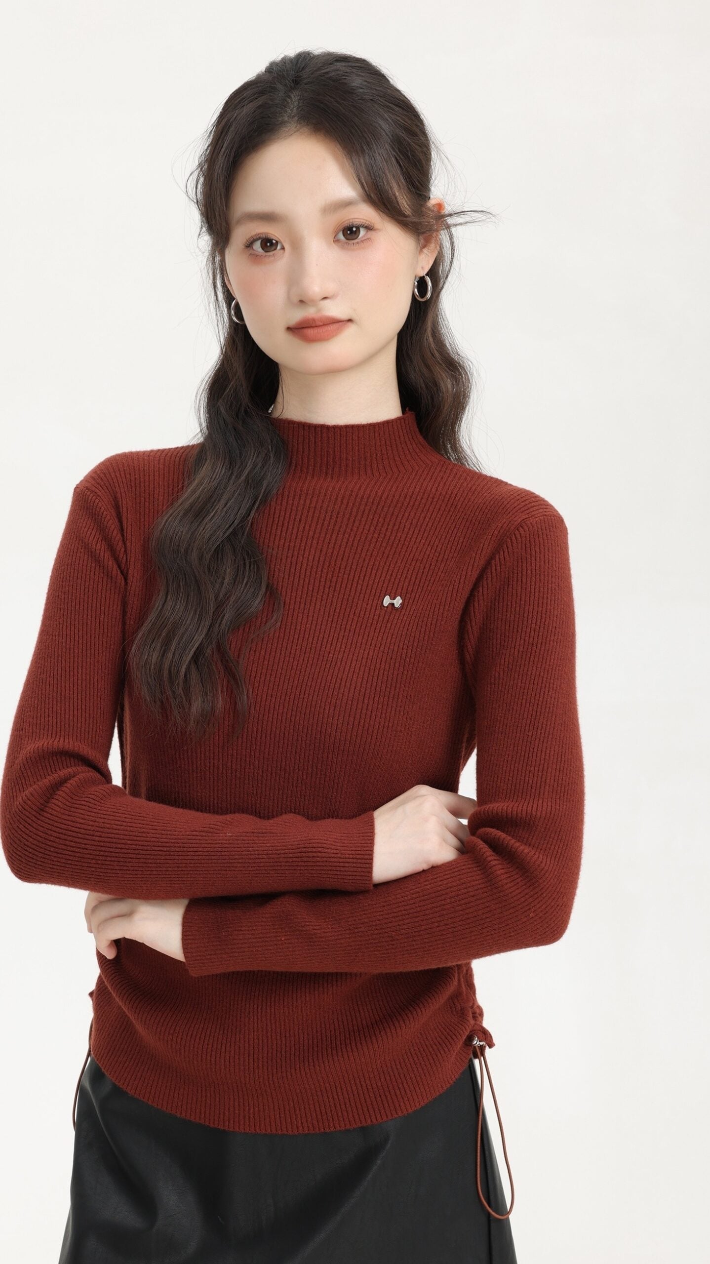 Red Turtleneck Sweater With Side Drawstring And Bow Logo