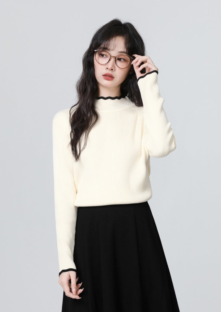 Knit Sweater With Mock Turtleneck In Apricot