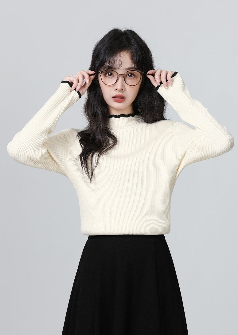 Knit Sweater With Mock Turtleneck In Apricot
