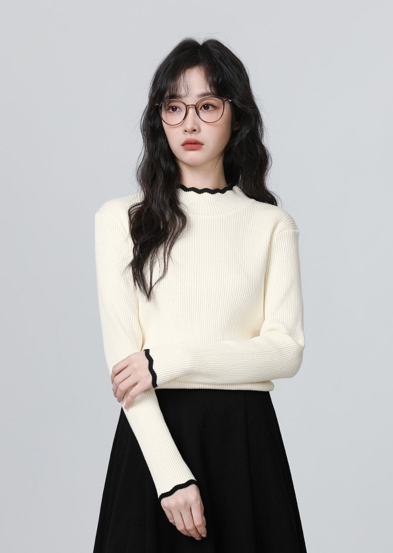Knit Sweater With Mock Turtleneck In Apricot