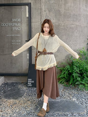 Knit Tassel Hollow Out Vest Dress Set