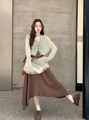 Knit Tassel Hollow Out Vest Dress Set
