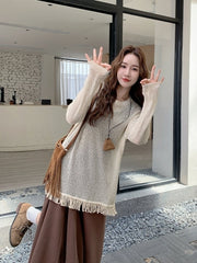 Knit Tassel Hollow Out Vest Dress Set