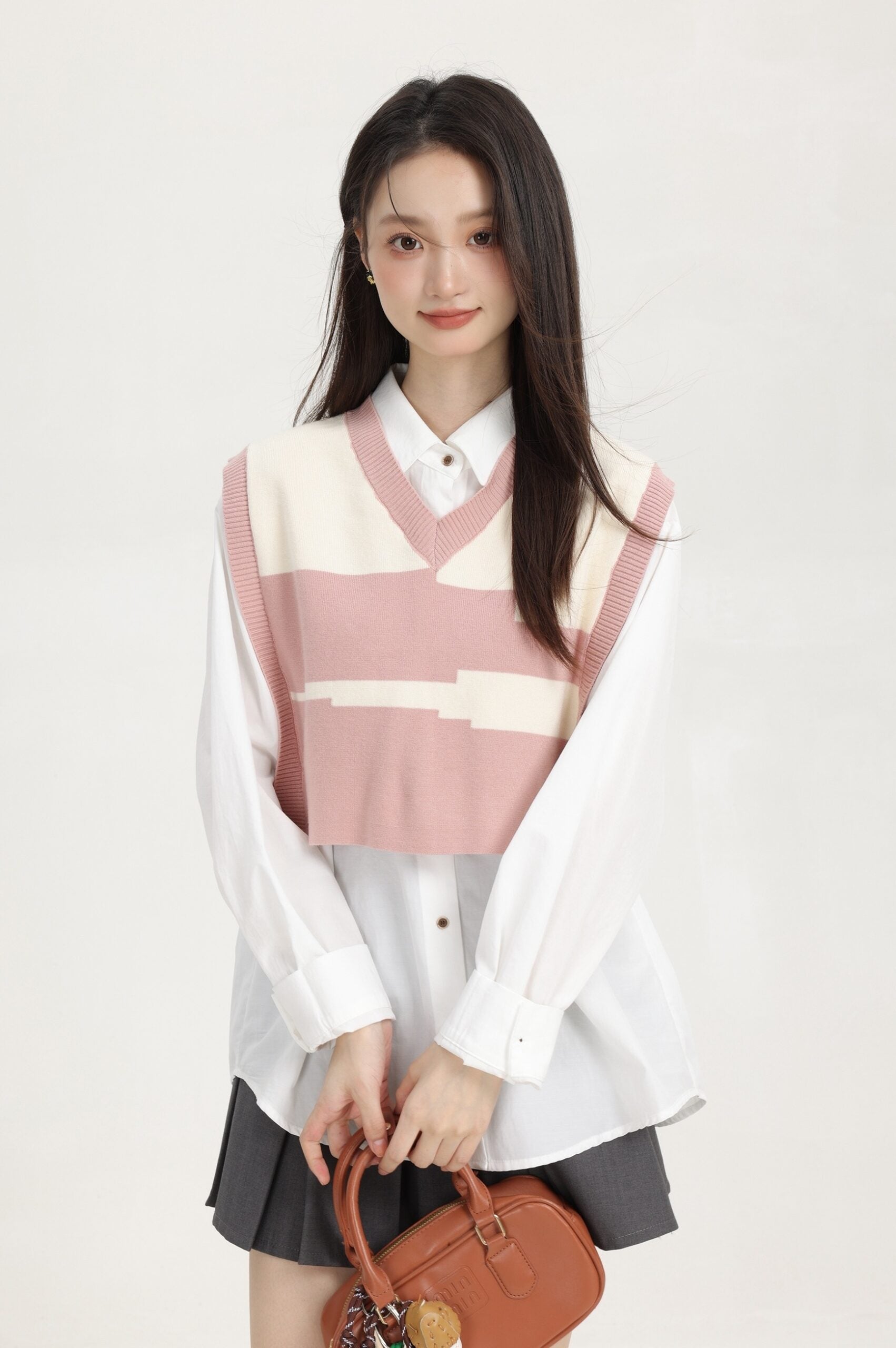 Pink Layered V-Neck Sweater Vest