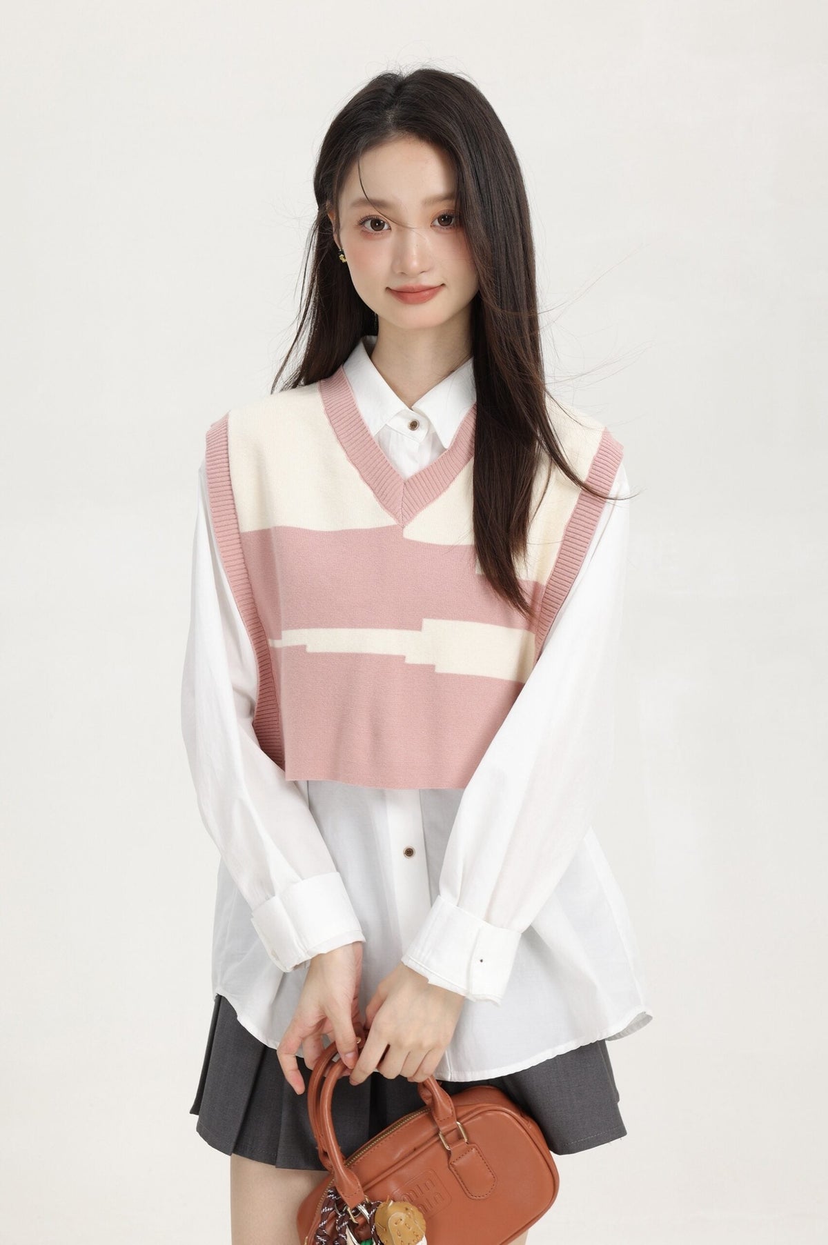 Pink Layered V-Neck Sweater Vest