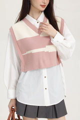 Pink Layered V-Neck Sweater Vest