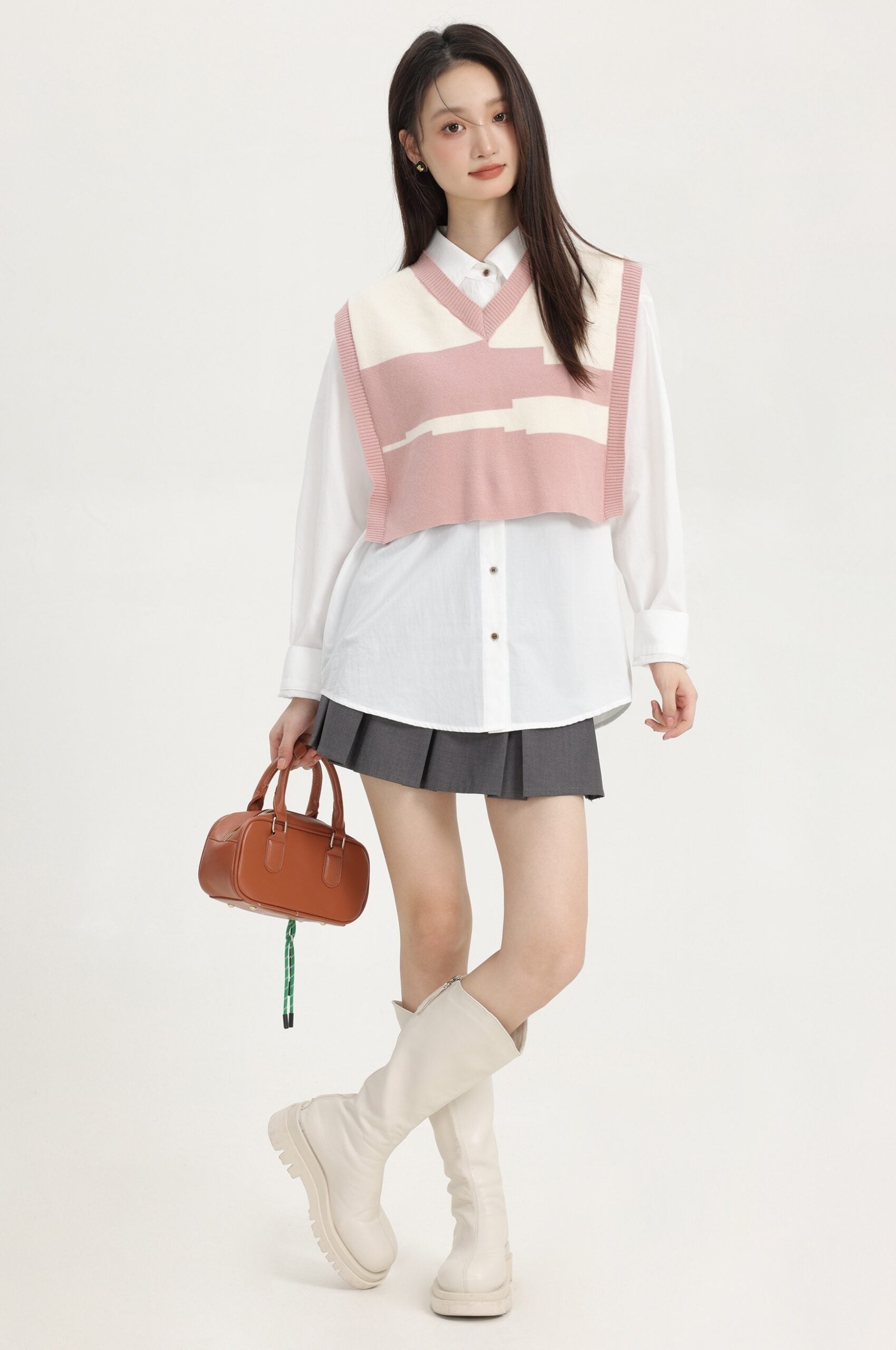 Pink Layered V-Neck Sweater Vest