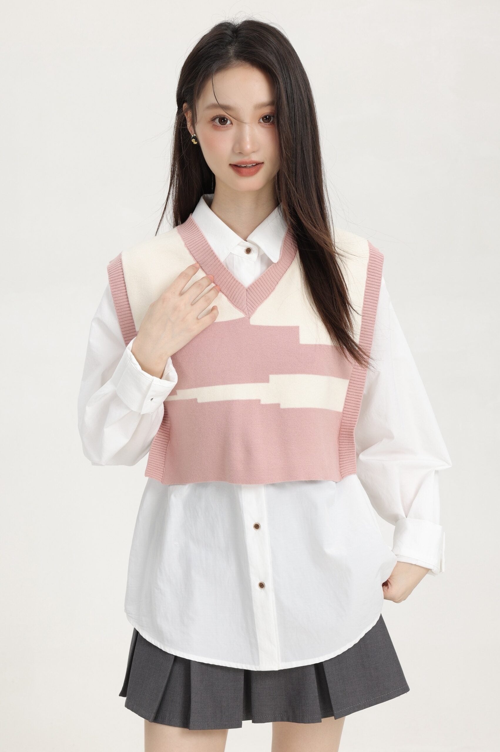 Pink Layered V-Neck Sweater Vest