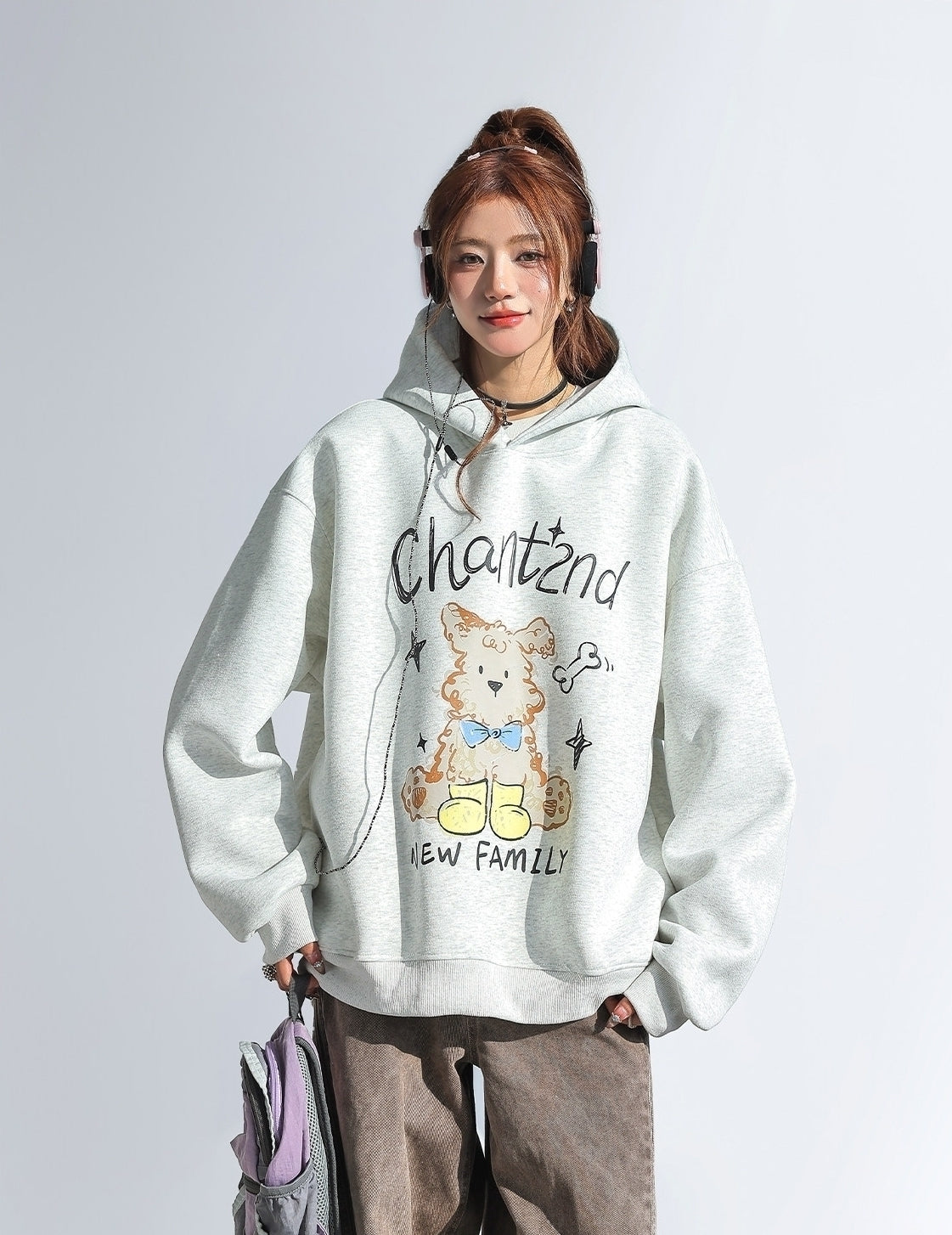 Korean Cute Puppy Print Hooded Sweatshirt