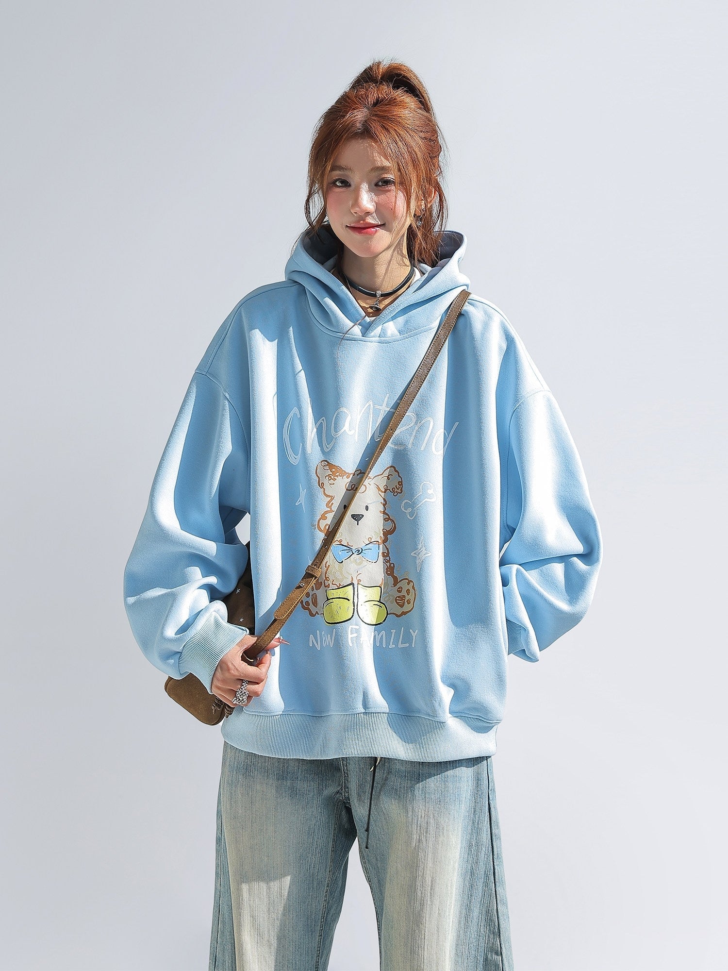 Korean Cute Puppy Print Hooded Sweatshirt