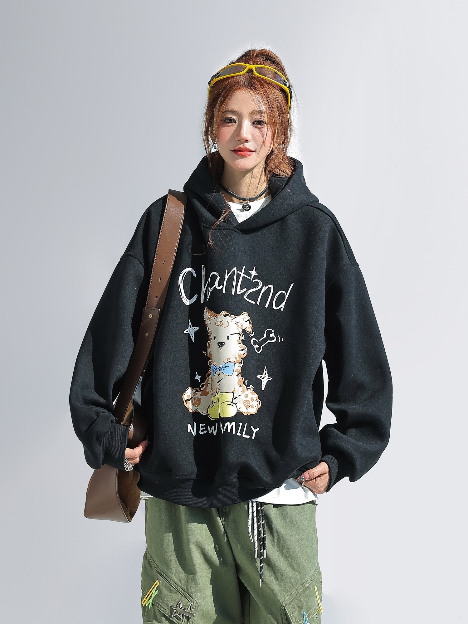 Korean Cute Puppy Print Hooded Sweatshirt