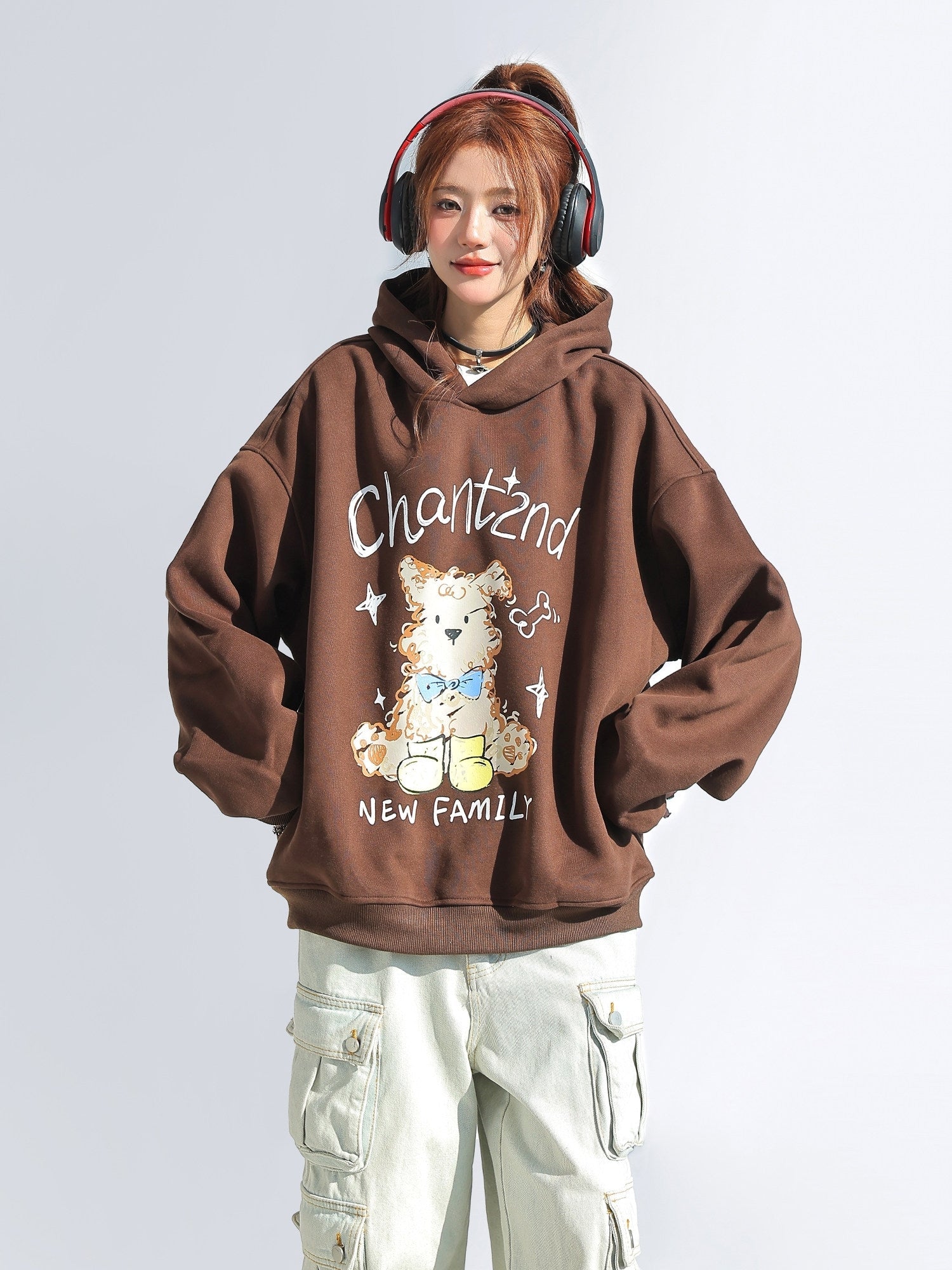 Korean Cute Puppy Print Hooded Sweatshirt