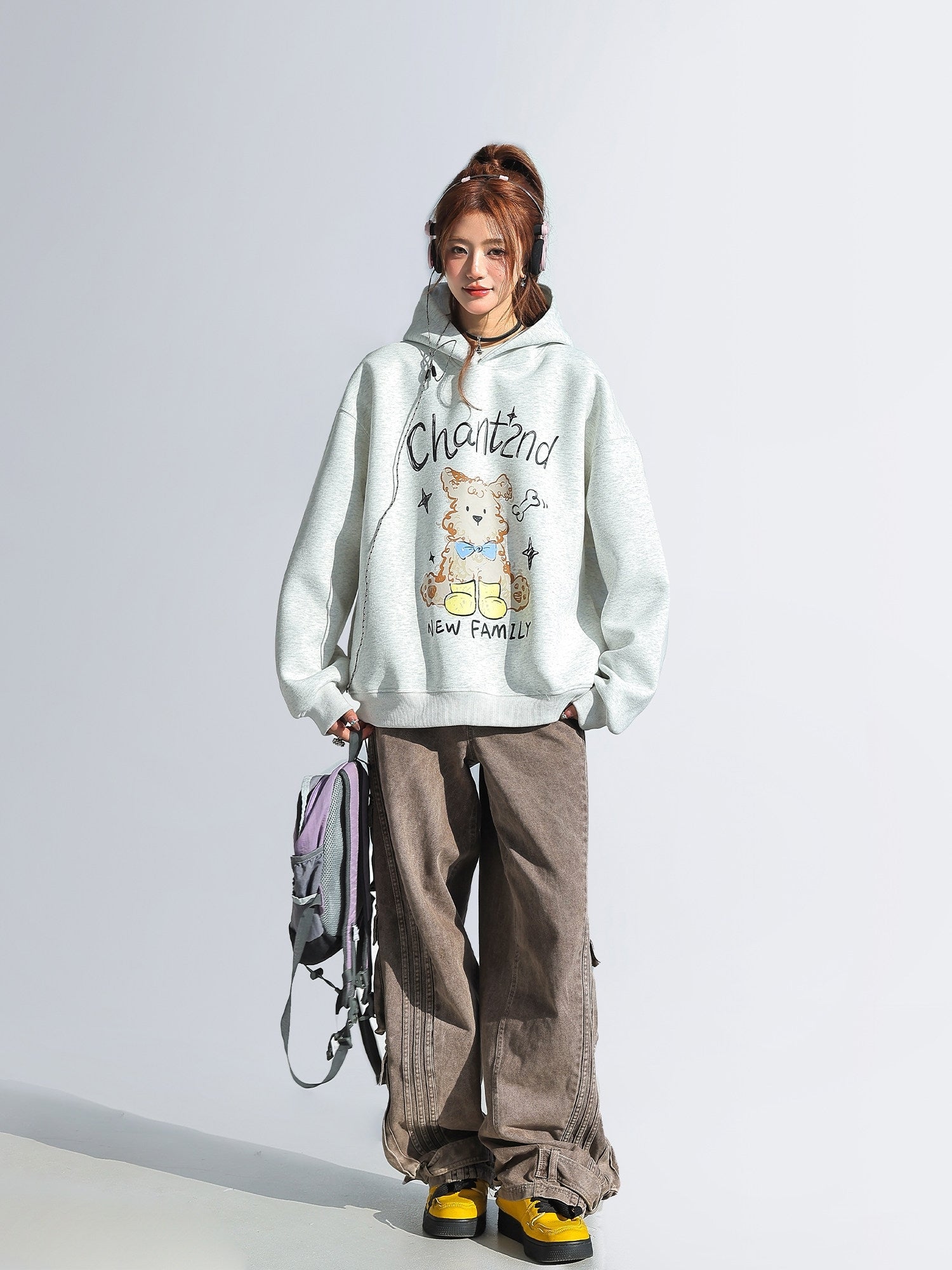 Korean Cute Puppy Print Hooded Sweatshirt
