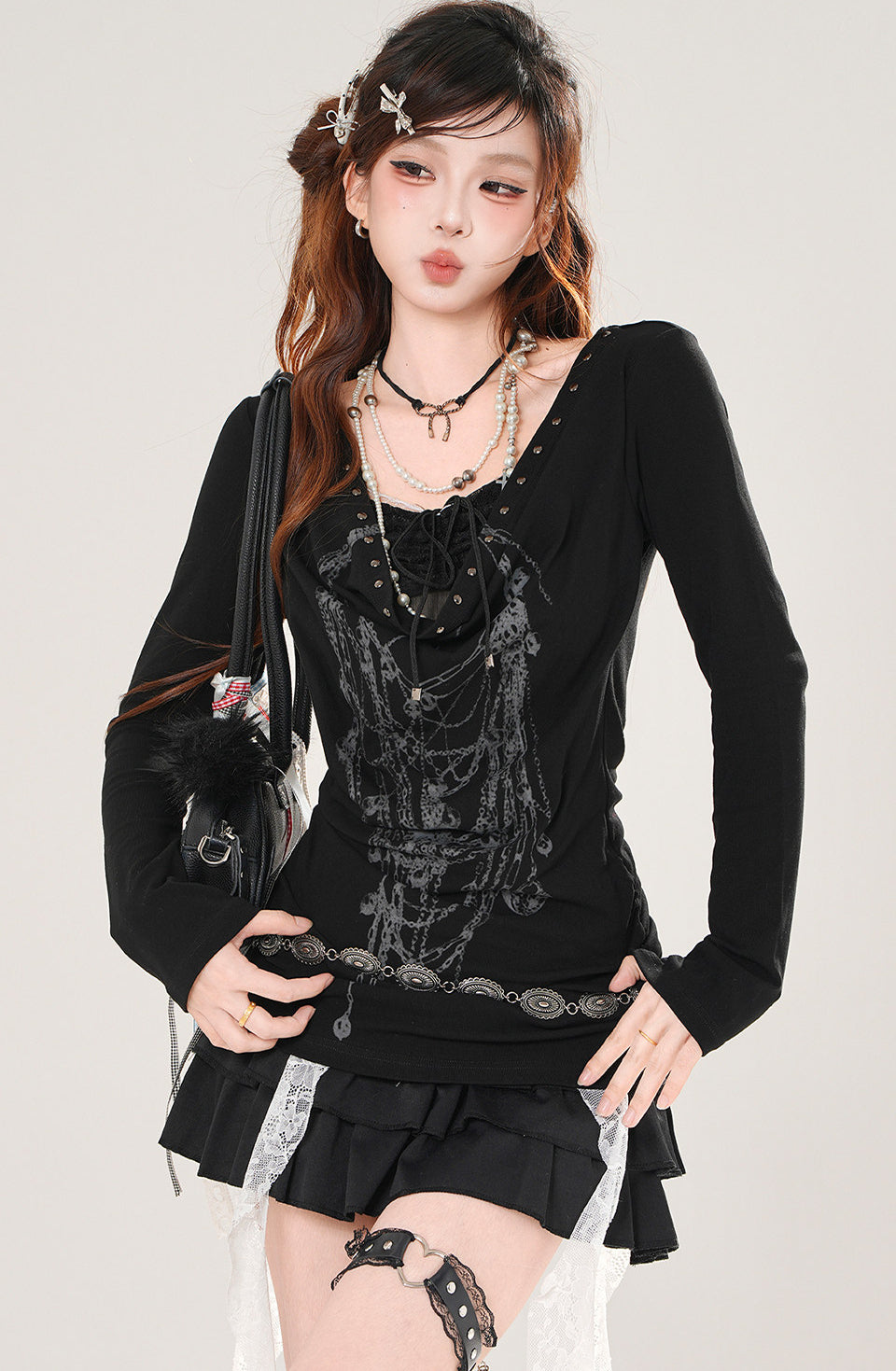 Korean Lace V Neck Slim Fit Top