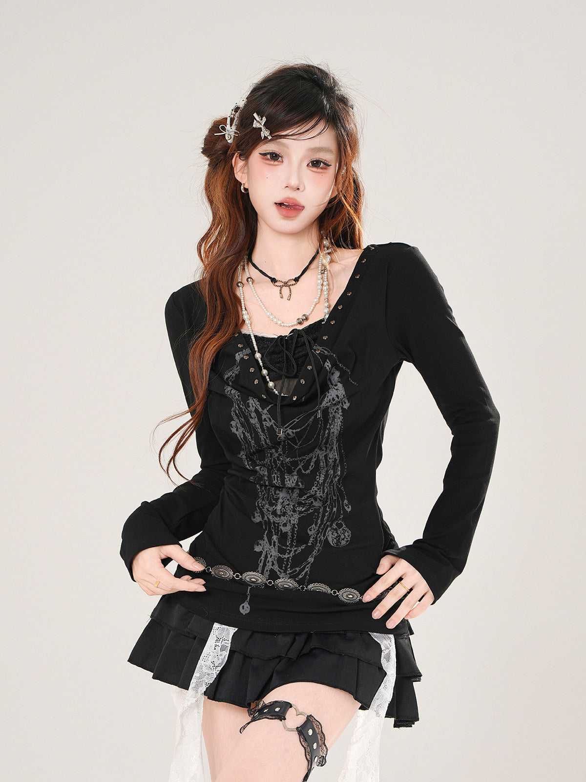 Korean Lace V Neck Slim Fit Top