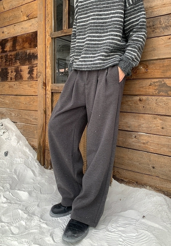 Korean Pleated Casual Loose Fit Solid Color Trousers