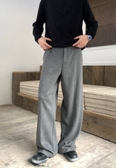 Korean Pleated Casual Loose Fit Solid Color Trousers