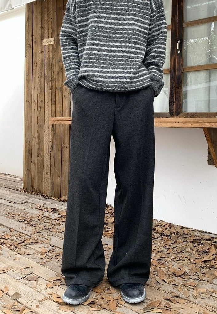Korean Pleated Casual Loose Fit Solid Color Trousers