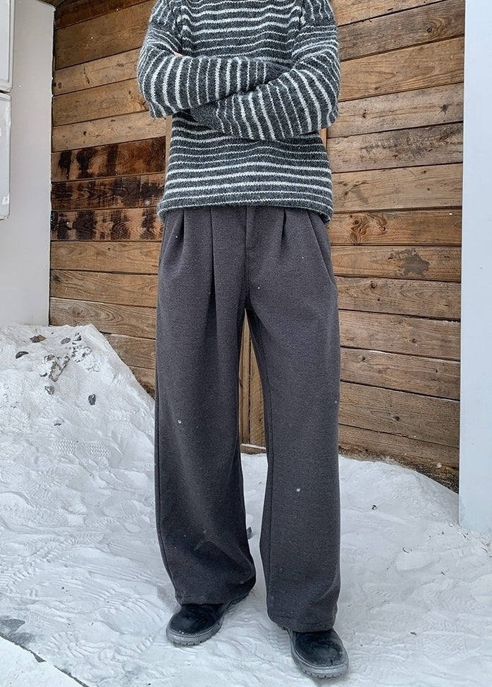 Korean Pleated Casual Loose Fit Solid Color Trousers