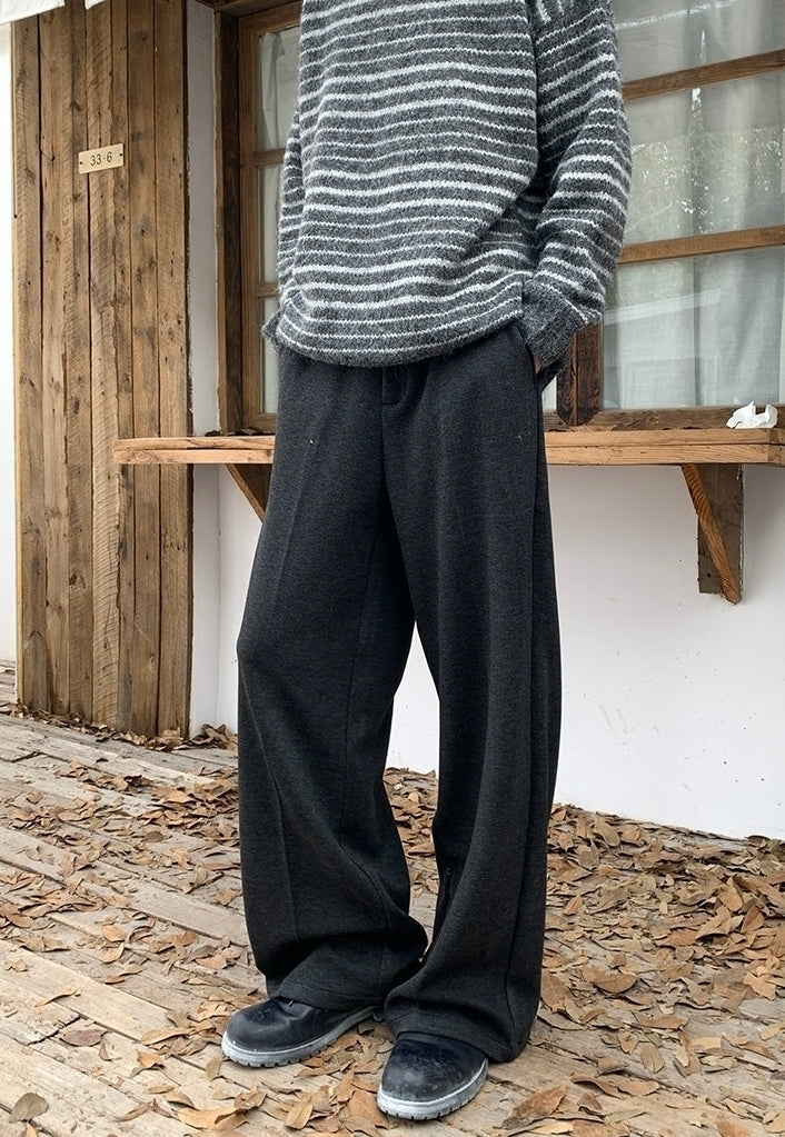 Korean Pleated Casual Loose Fit Solid Color Trousers