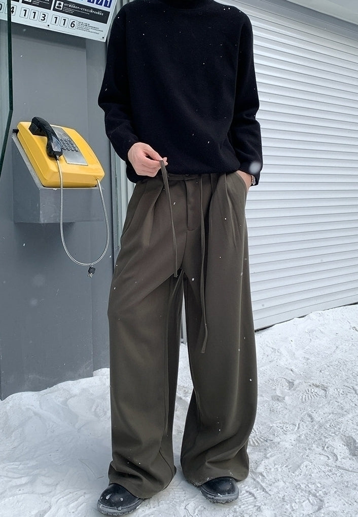 Korean Pleated Drawstring Wide Leg Casual Pants