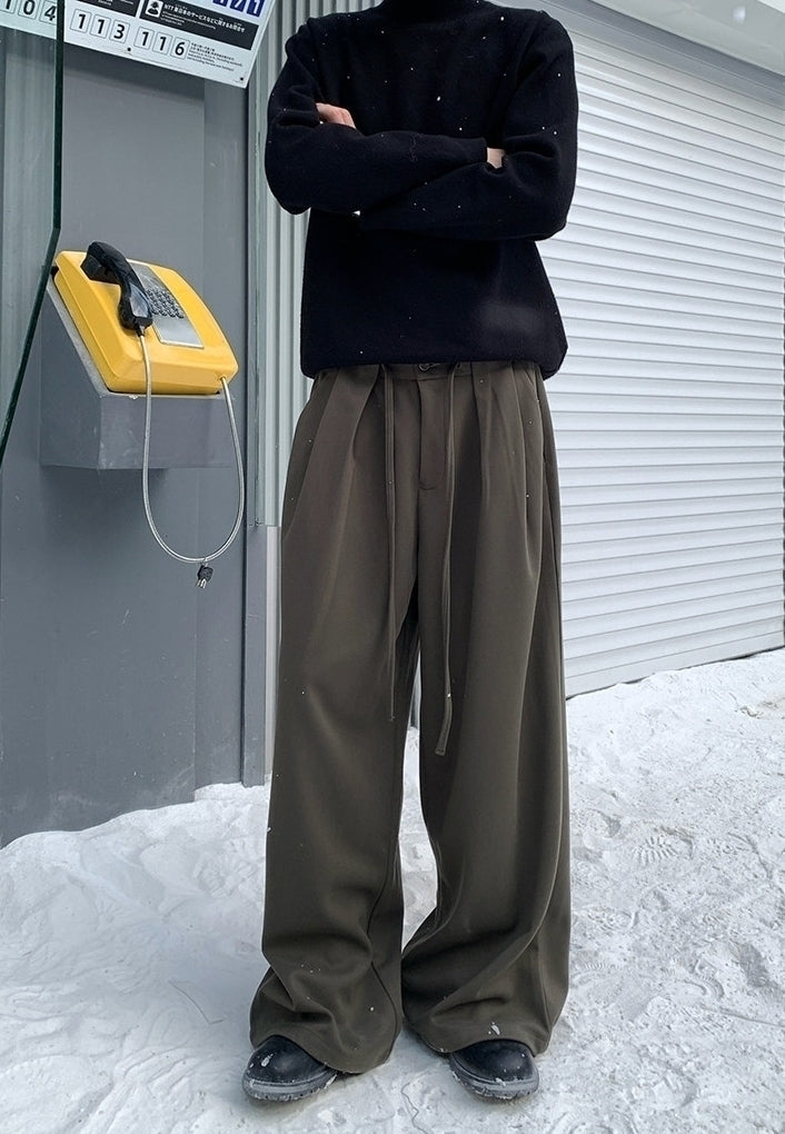 Korean Pleated Drawstring Wide Leg Casual Pants