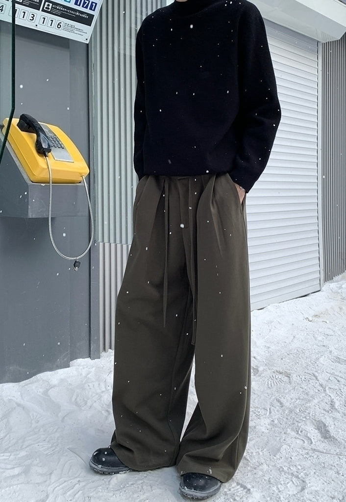 Korean Pleated Drawstring Wide Leg Casual Pants