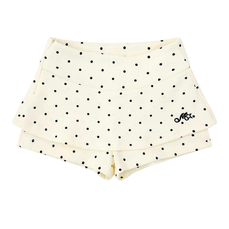 Korean Polka Dot Faux Two Piece High Waist Shorts Skirt