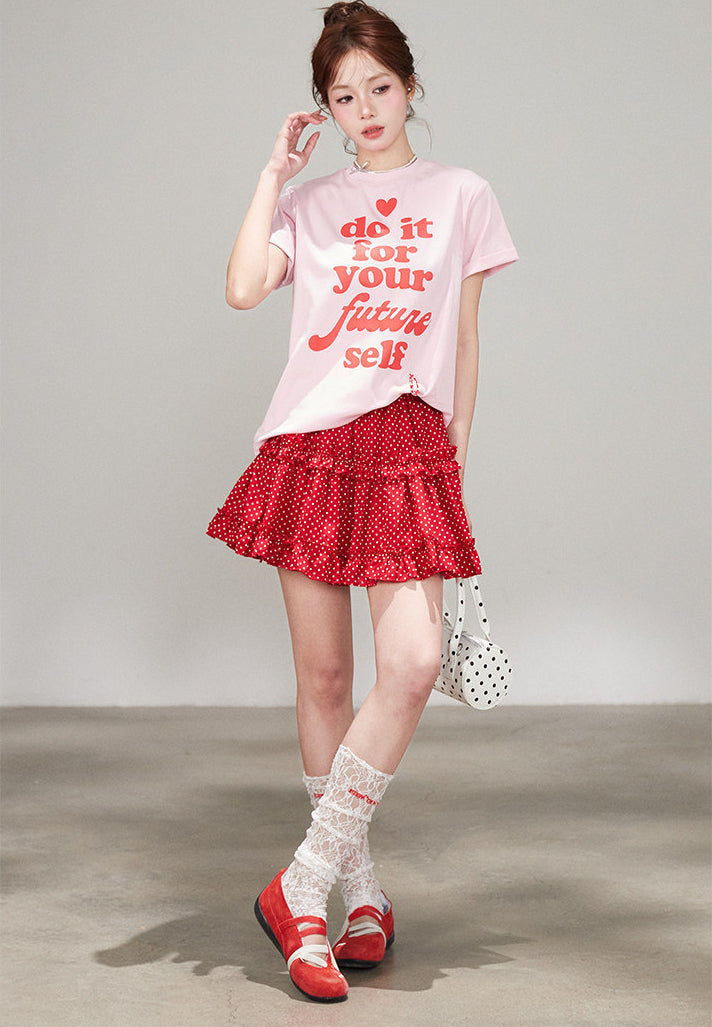 Korean Polka Dot Ruffle Layered A Line Skirt