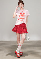 Korean Polka Dot Ruffle Layered A Line Skirt
