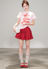 Korean Polka Dot Ruffle Layered A Line Skirt