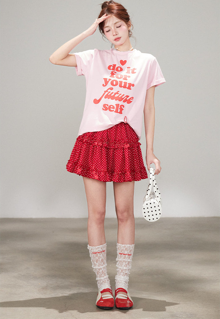 Korean Polka Dot Ruffle Layered A Line Skirt